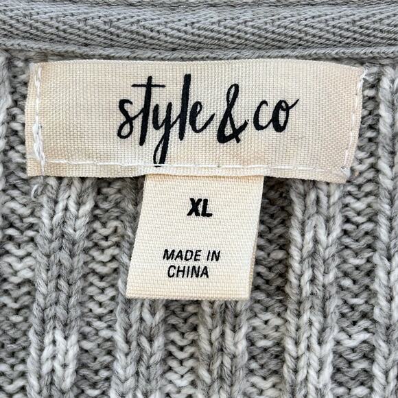 Style & Co. Gray Black Striped Color Block Bell Sleeve Tunic Sweater - Picture 7 of 9